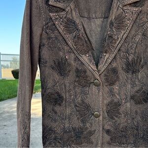 Coldwater Creek Dark Brown Floral Blazer